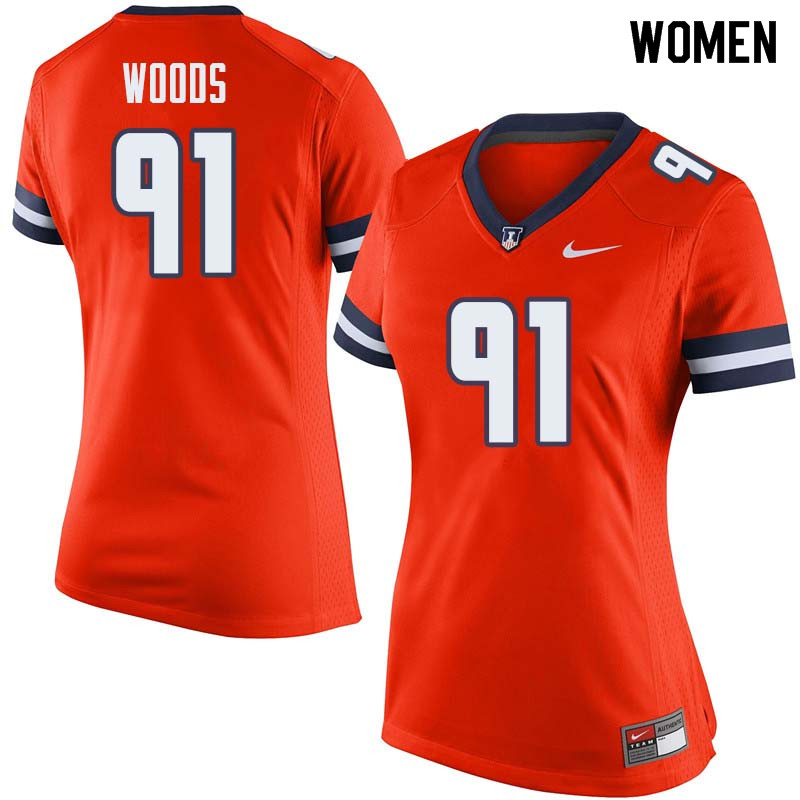 Women #91 Jamal Woods Illinois Fighting Illini College Football Jerseys Sale-Orange